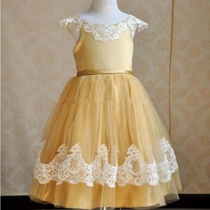 Elegant Gold Lace Kids Formal Dress